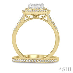 3/4 Ctw Lovebright Round Cut Diamond Wedding Set With 3/4 Ctw Round Split Shank Engagement Ring and 1/10 Ctw Wedding Band in 14K Yellow and White Gold