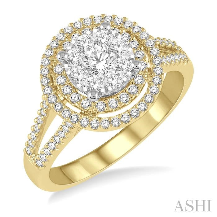 3/4 Ctw Circular Split Shank Lovebright Round Cut Diamond Ring in 14K Yellow and White Gold