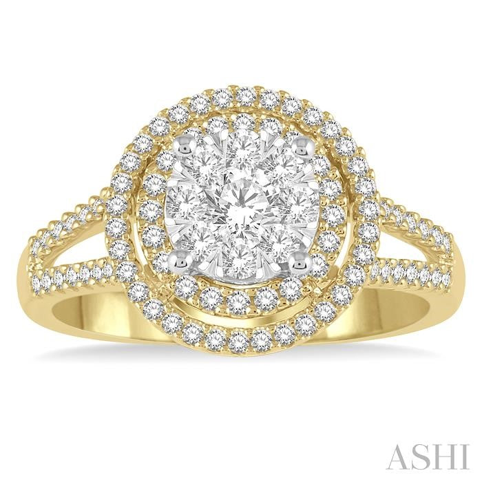 3/4 Ctw Circular Split Shank Lovebright Round Cut Diamond Ring in 14K Yellow and White Gold