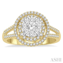 3/4 Ctw Circular Split Shank Lovebright Round Cut Diamond Ring in 14K Yellow and White Gold