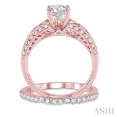 1 1/6 Ctw Diamond Wedding Set with 7/8 Ctw Round Cut Engagement Ring and 1/4 Ctw Wedding Band in 14K Rose Gold
