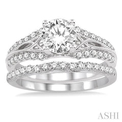 1 1/6 Ctw Diamond Wedding Set with 7/8 Ctw Round Cut Engagement Ring and 1/4 Ctw Wedding Band in 14K White Gold