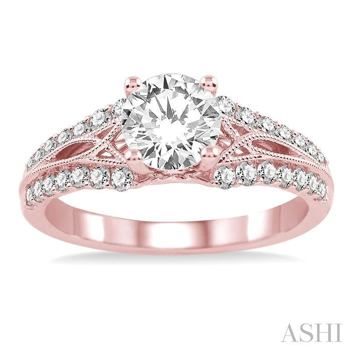 7/8 Ctw Diamond Engagement Ring with 1/2 Ct Round Cut Center Stone in 14K Rose Gold