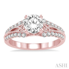 7/8 Ctw Diamond Engagement Ring with 1/2 Ct Round Cut Center Stone in 14K Rose Gold
