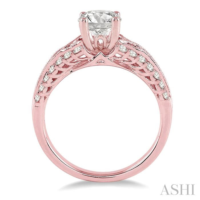 7/8 Ctw Diamond Engagement Ring with 1/2 Ct Round Cut Center Stone in 14K Rose Gold