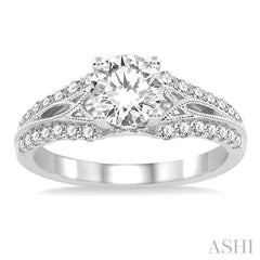 7/8 Ctw Diamond Engagement Ring with 1/2 Ct Round Cut Center Stone in 14K White Gold