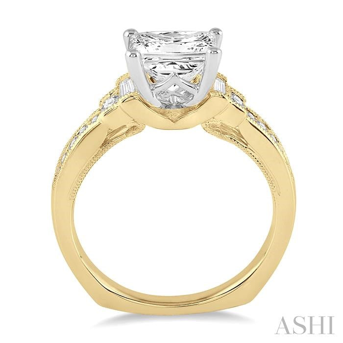 7/8 Ctw Diamond Ladies Engagement Ring with 1/2 Ct Princess Cut Center Stone in 14K Yellow and White Gold
