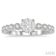 1/3 Ctw Round Shape Lattice Lovebright Diamond Cluster Ring in 14K White Gold