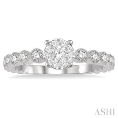 1/3 Ctw Round Shape Lattice Lovebright Diamond Cluster Ring in 14K White Gold