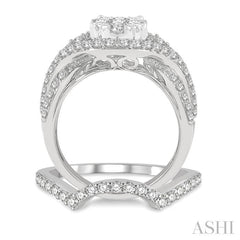 1 1/3 Ctw Lovebright Round Cut Diamond Wedding Set With 1 Ctw Split Oval Shape Engagement Ring and 1/4 Ctw Crescent Wedding Band in 14K White Gold
