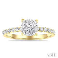 1/2 Ctw Lovebright Circular Shaped Round Cut Diamond Engagement Ring in 14K Yellow and White Gold