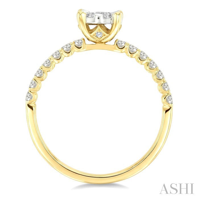 1/2 Ctw Lovebright Circular Shaped Round Cut Diamond Engagement Ring in 14K Yellow and White Gold