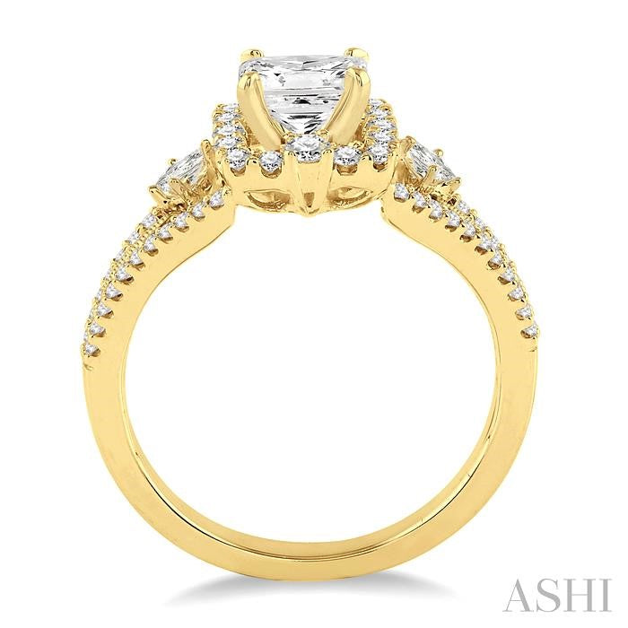 7/8 Ctw Diamond Engagement Ring with 1/3 Ct Princess Cut Center Stone in 14K Yellow Gold