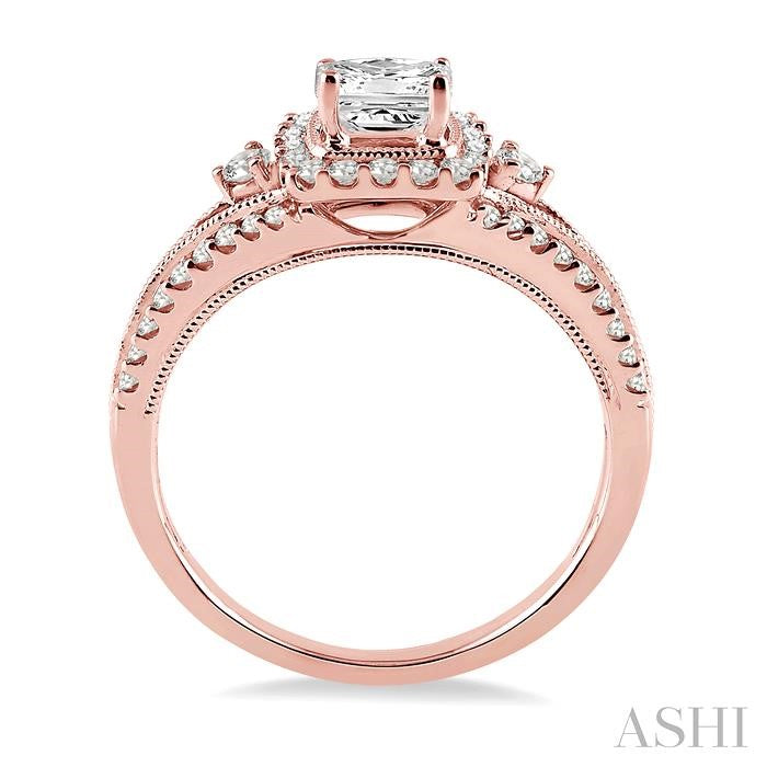 3/4 Ctw Diamond Engagement Ring with 1/4 Ct Princess Cut Center Stone in 14K Rose Gold