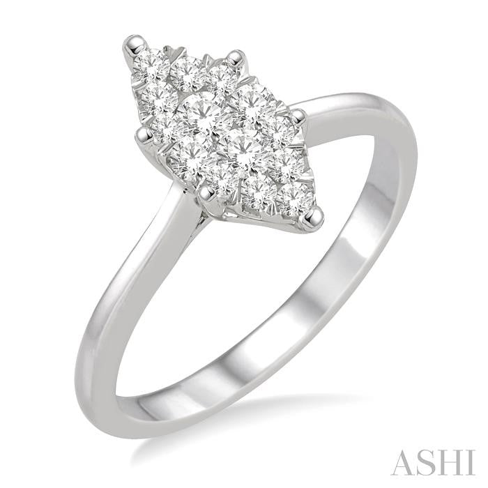 1/3 Ctw Marquise Shape Diamond Lovebright Ring in 14K White Gold