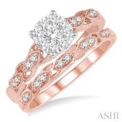 1/2 Ctw Lattice Lovebright Diamond Wedding Set With 3/8 Ctw Circular Mount Engagement Ring and 1/10 Ctw Wedding Band in 14K Rose and White Gold