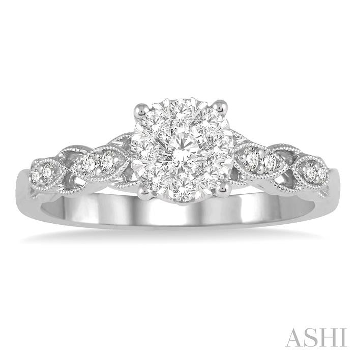 3/8 Ctw Two-Tone Lattice Shank Round Cut Diamond Lovebright Ring in 14K White Gold