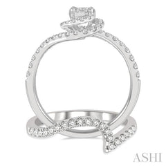 3/4 Ctw Lovebright Round Cut Diamond Wedding Set With 1/2 Ctw Circular Bypass Engagement Ring and 1/5 Ctw Scoop Curve Wedding Band in 14K White Gold