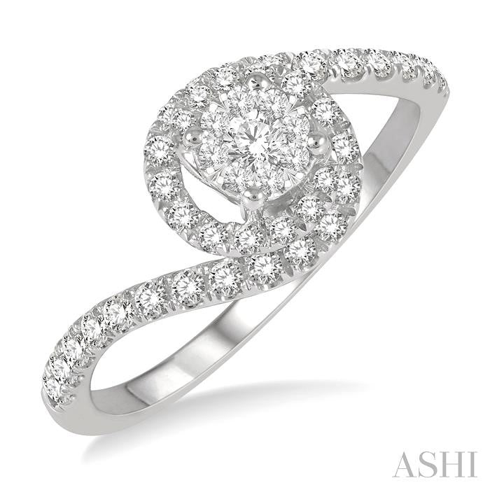 1/2 Ctw Bypass Lovebright Round Cut Diamond Cluster Ring in 14K White Gold