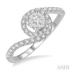 1/2 Ctw Bypass Lovebright Round Cut Diamond Cluster Ring in 14K White Gold