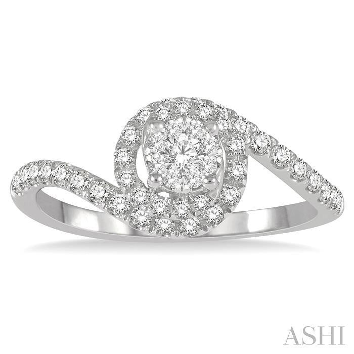 1/2 Ctw Bypass Lovebright Round Cut Diamond Cluster Ring in 14K White Gold