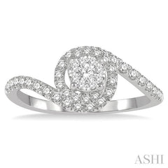 1/2 Ctw Bypass Lovebright Round Cut Diamond Cluster Ring in 14K White Gold