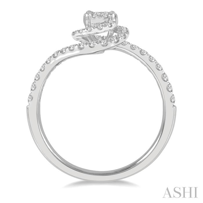 1/2 Ctw Bypass Lovebright Round Cut Diamond Cluster Ring in 14K White Gold