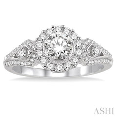 5/8 Ctw Diamond Engagement Ring with 1/4 Ct Round Cut Center Stone in 14K White Gold
