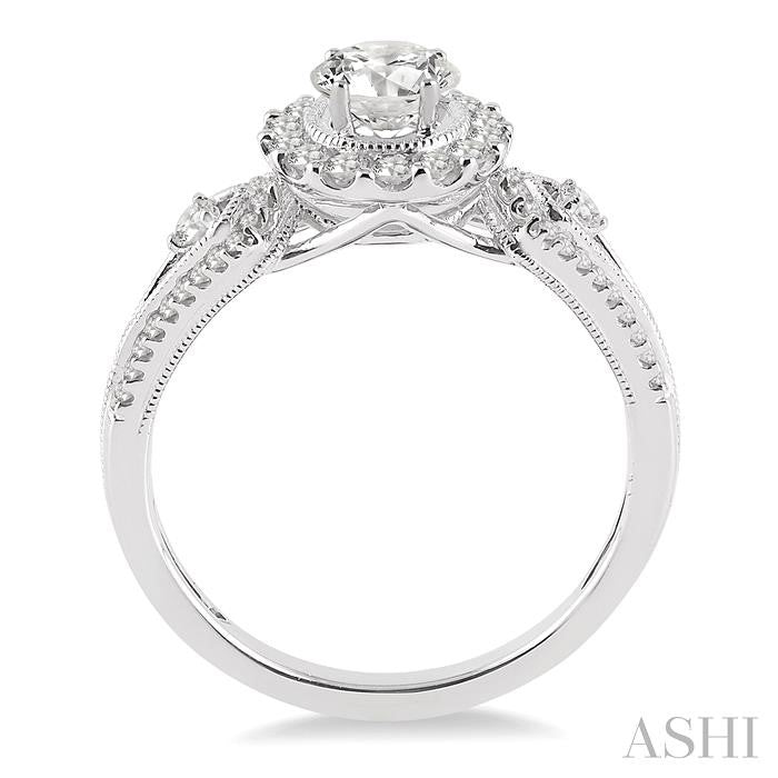 5/8 Ctw Diamond Engagement Ring with 1/4 Ct Round Cut Center Stone in 14K White Gold