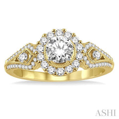 5/8 Ctw Diamond Engagement Ring with 1/4 Ct Round Cut Center Stone in 14K Yellow and White Gold