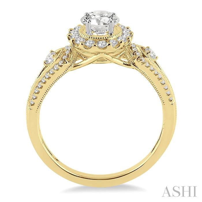 5/8 Ctw Diamond Engagement Ring with 1/4 Ct Round Cut Center Stone in 14K Yellow and White Gold