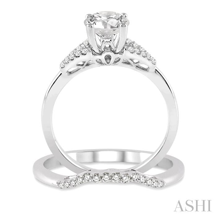 1/2 Ctw Diamond Wedding Set with 1/2 Ctw Round Cut Engagement Ring and 1/10 Ctw Wedding Band in 14K White Gold