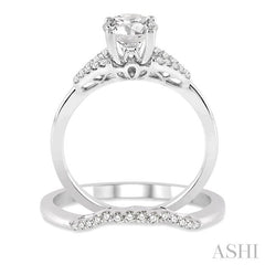 1/2 Ctw Diamond Wedding Set with 1/2 Ctw Round Cut Engagement Ring and 1/10 Ctw Wedding Band in 14K White Gold