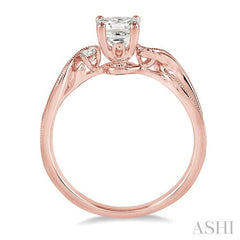 3/8 Ctw Diamond Engagement Ring with 1/3 Ct Princess Cut Center Stone in 14K Rose Gold