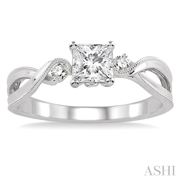 3/8 Ctw Diamond Engagement Ring with 1/3 Ct Princess Cut Center Stone in 14K White Gold