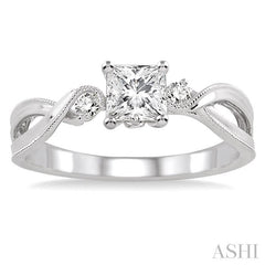 3/8 Ctw Diamond Engagement Ring with 1/3 Ct Princess Cut Center Stone in 14K White Gold