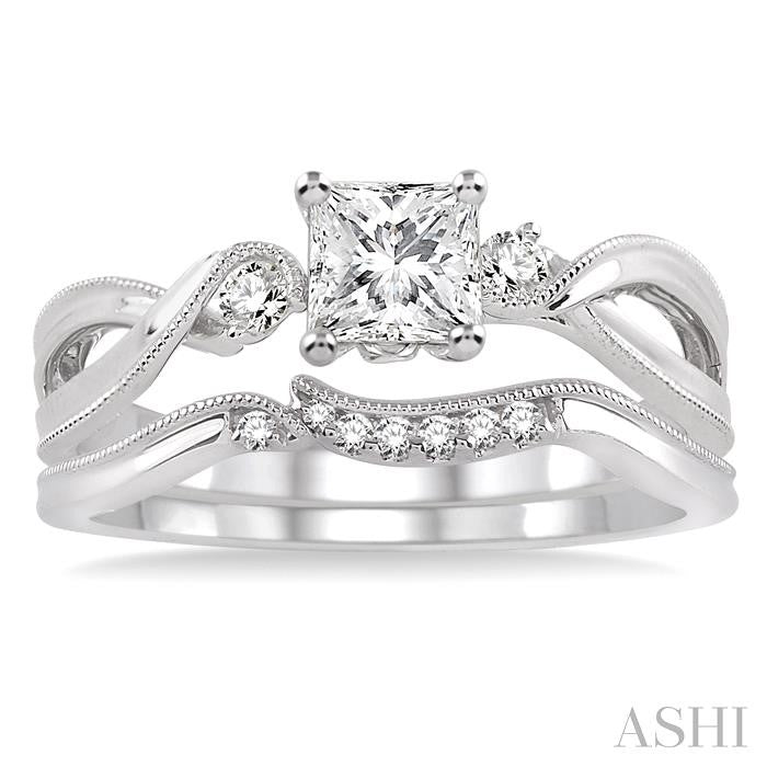 3/8 Ctw Diamond Wedding Set with 3/8 Ctw Princess Cut Engagement Ring and 1/20 Ctw Wedding Band in 14K White Gold
