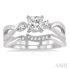3/8 Ctw Diamond Wedding Set with 3/8 Ctw Princess Cut Engagement Ring and 1/20 Ctw Wedding Band in 14K White Gold