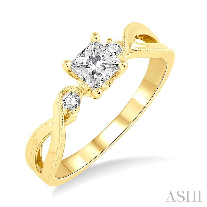 3/8 Ctw Diamond Engagement Ring with 1/3 Ct Princess Cut Center Stone in 14K Yellow Gold