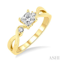3/8 Ctw Diamond Engagement Ring with 1/3 Ct Princess Cut Center Stone in 14K Yellow Gold