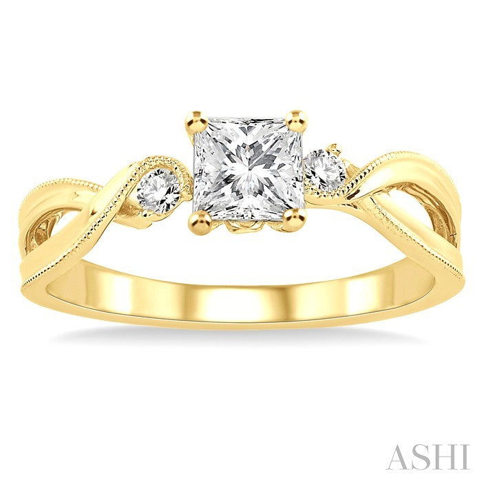 3/8 Ctw Diamond Engagement Ring with 1/3 Ct Princess Cut Center Stone in 14K Yellow Gold