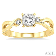 3/8 Ctw Diamond Engagement Ring with 1/3 Ct Princess Cut Center Stone in 14K Yellow Gold