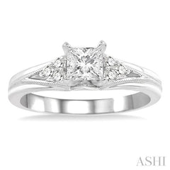 1/2 Ctw Diamond Engagement Ring with 1/3 Ct Princess Cut Center Stone in 14K White Gold