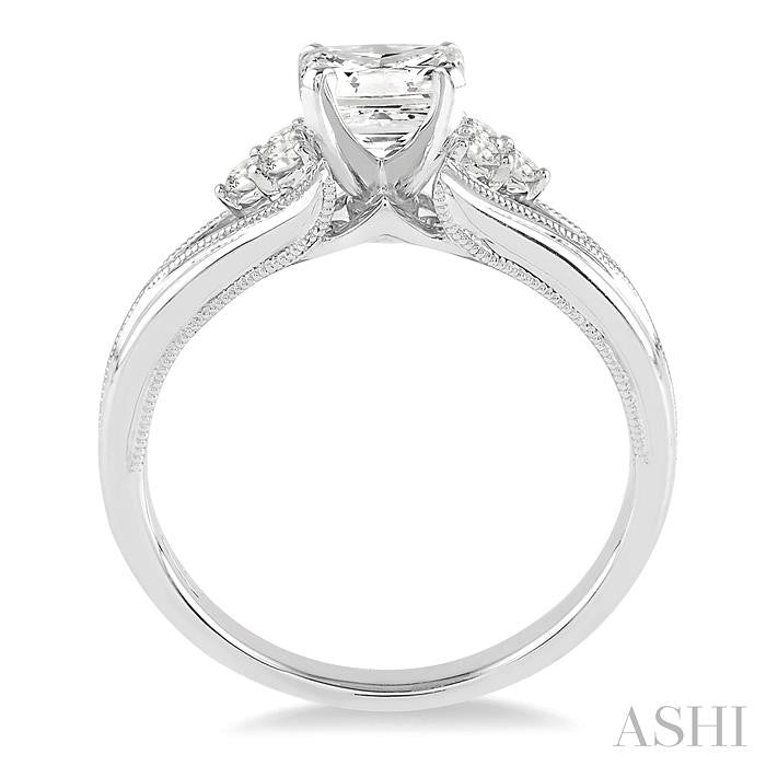 1/2 Ctw Diamond Engagement Ring with 1/3 Ct Princess Cut Center Stone in 14K White Gold