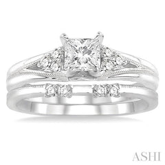 1/2 Ctw Diamond Wedding Set with 1/2 Ctw Princess Cut Engagement Ring and 1/10 Ctw Wedding Band in 14K White Gold