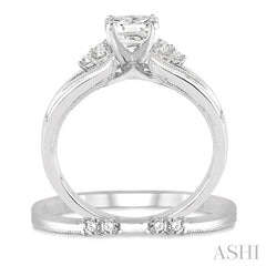 1/2 Ctw Diamond Wedding Set with 1/2 Ctw Princess Cut Engagement Ring and 1/10 Ctw Wedding Band in 14K White Gold