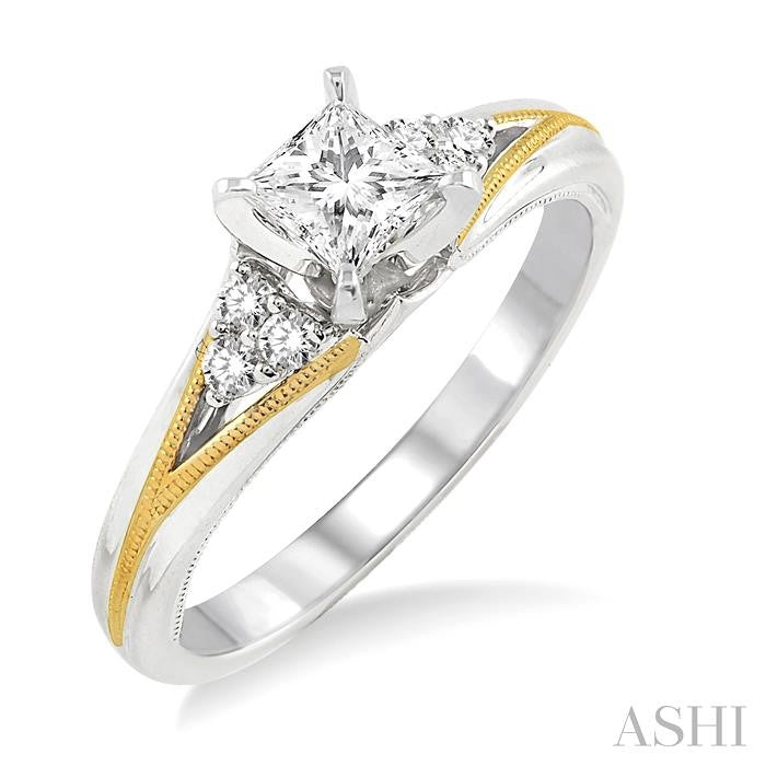 1/8 Ctw Diamond Semi-Mount Engagement Ring in 14K White and Yellow Gold
