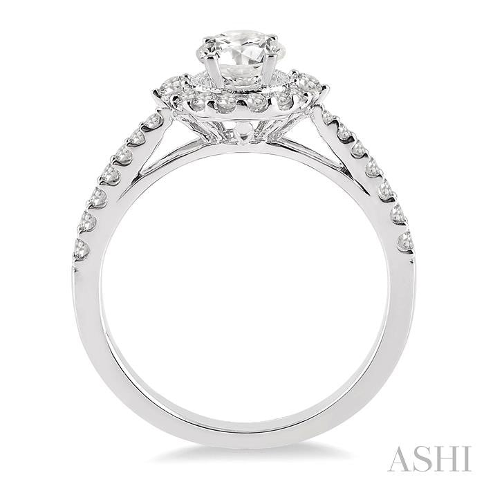 5/8 Ctw Diamond Engagement Ring with 1/4 Ct Round Cut Center Stone in 14K White Gold
