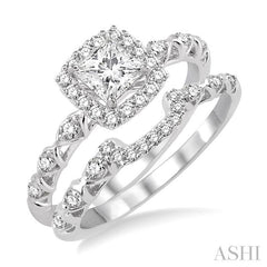 5/8 Ctw Diamond Wedding Set with 1/2 Ctw Princess Cut Engagement Ring and 1/6 Ctw Wedding Band in 14K White Gold