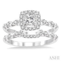 5/8 Ctw Diamond Wedding Set with 1/2 Ctw Princess Cut Engagement Ring and 1/6 Ctw Wedding Band in 14K White Gold